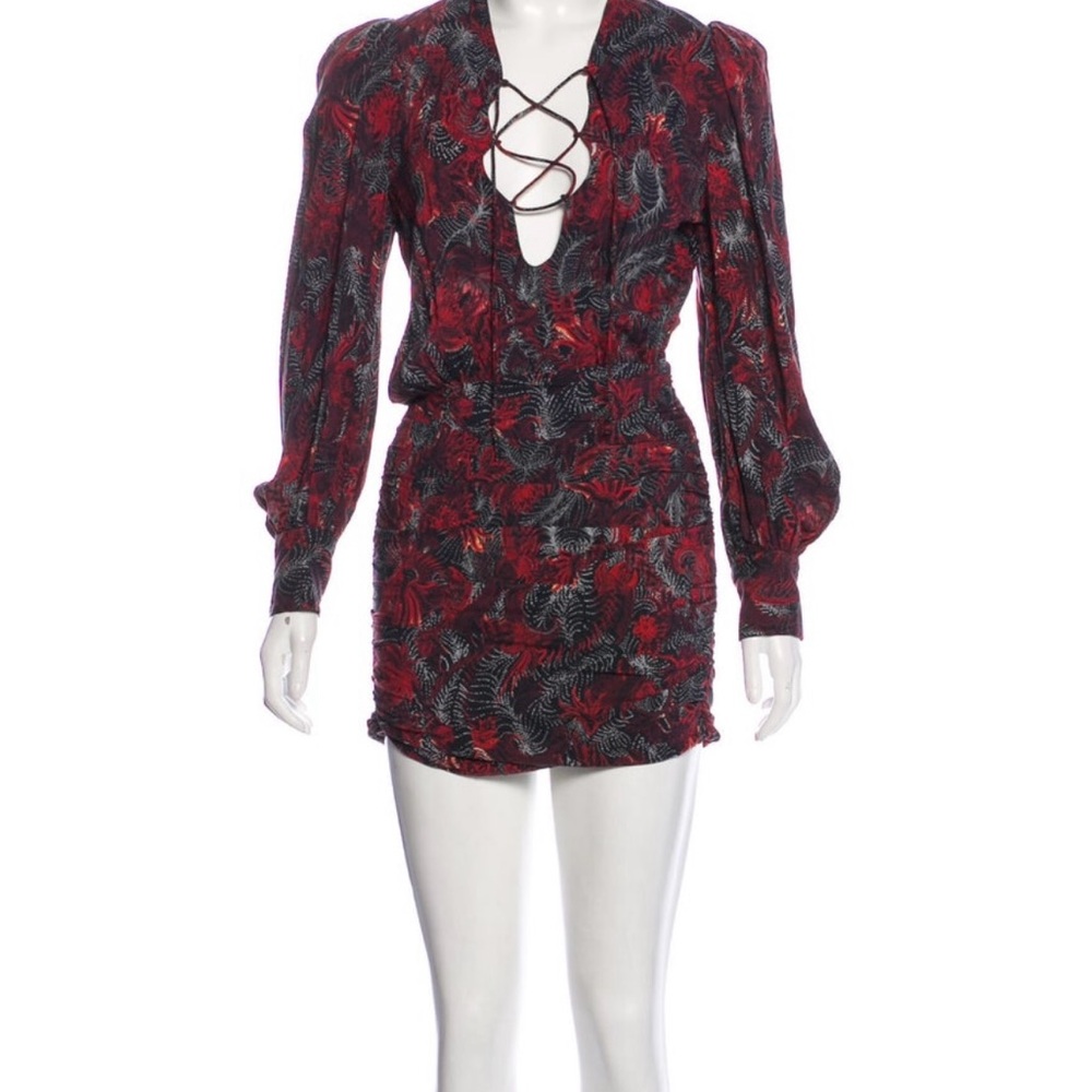 IRO Red and Black Sheath Mini Dress with Plunge Neckline